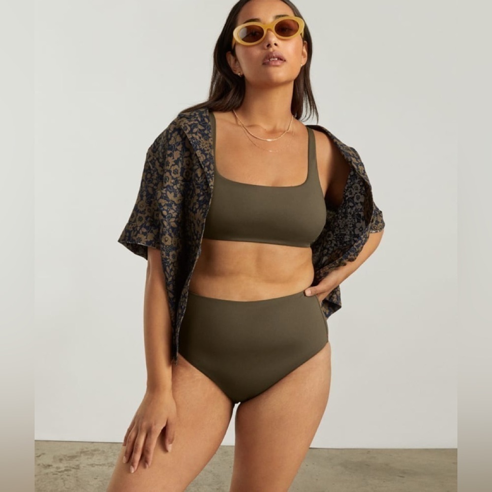 Everlane High Rise Bikini Bottom Size L NWT 🤍 Neutral Beach Swim - Picture 4 of 9